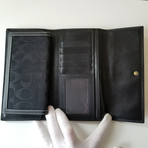 Coach Signature Jacquard Leather Tri-Fold Wallet With Checkbook Cover - Picture 11 of 11